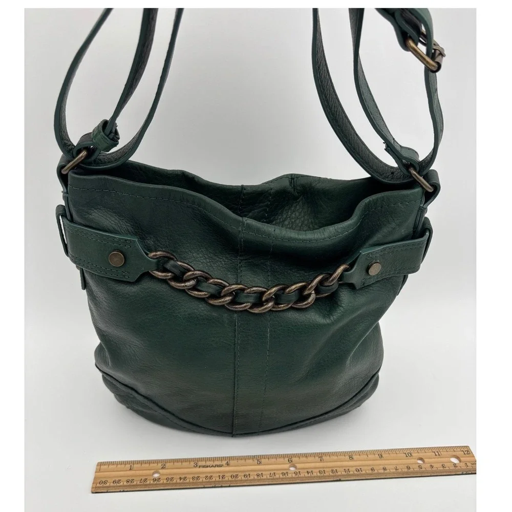 AMERICAN LEATHER CO. Leather Bucket Bag Elton Handbag Hobo Crossbody Green